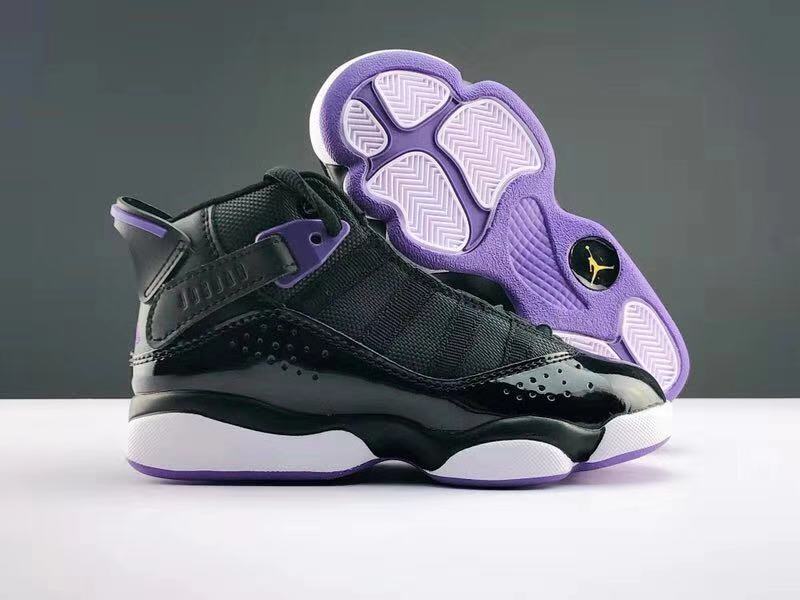Kids Air Jordan Six Rings Black Purple White Shoes
